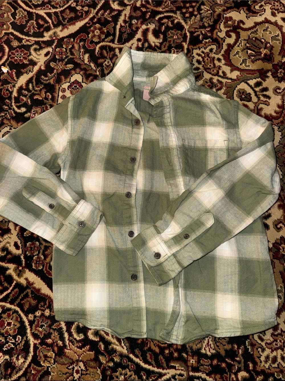 Cat & Jack Green and White Plaid Button-Down Shirt